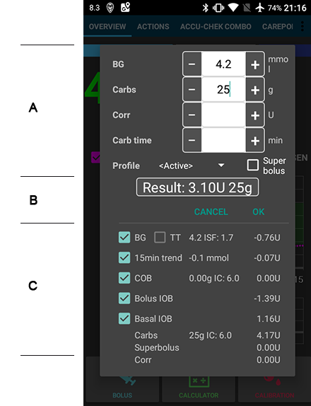 AndroidAPS bolus calculator